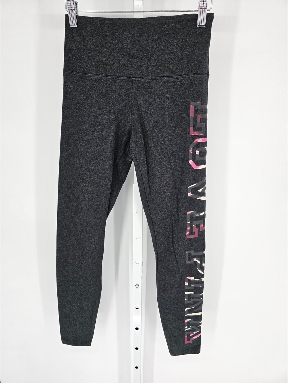 PINK by Victorias Secret Womens Sz S Athletic Leggings Gray Spell Out Side
